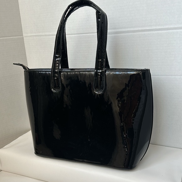 J. FRANCIS black patent leather tote/travel bag large bow - Picture 3 of 11